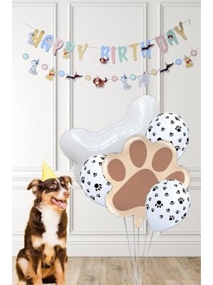 Frefly Store Sevimli Köpekler Tema Kemik ve Pati Balonlu Köpek Doğum Günü Balon Zinciri Seti