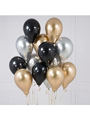 Frefly Store 30 Adet Parti Balonu - Gold - Gümüş Pastel Siyah Metalik Balon