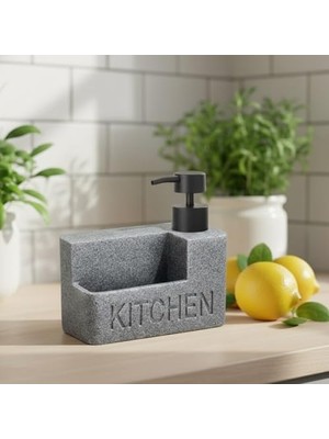 Frefly Store Amberhaus Mermer Desenli Polyresin Sıvı Sabunluk | Entegre Sünger Bölmeli | Modern, Şık ve Dayanıklı Mutfak Organizeri (Antrasit)