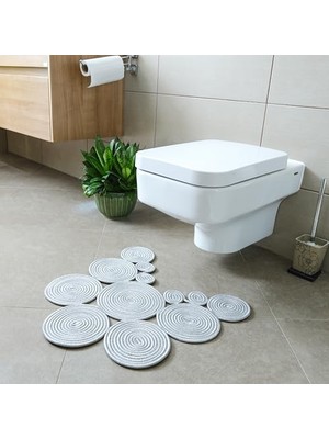 Frefly Store Bohem Tarz Jüt Klozet Önü Paspası - Doğal Jüt, Yıkanabilir ve Dayanıklı Halı, Şık ve Dekoratif Banyo Matı (Gri)