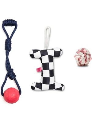 Frefly Store Üçlü Set Köpek Oyuncağı Plastik Eğitim Topu Çekiştirmeli Ip Oyuncak Köpek Toplu Eğitim Ipi (Lacivert)