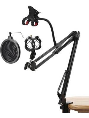 Frefly Store Masa Tipi Mikrofon Standı 3 Eklemli Açısı Ayarlanabilir Kurulumu ve Kullanımı Kolay Mengene Tipi Stand MS61P