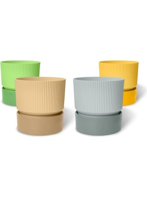 Frefly Store Iksora Saksı Dekoratif Tabaklı Çiçek Kaktüs Saksısı Mat Plastik (4 Adet, Karışık, 4 Litre)