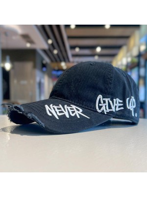 Valkyrie Unisex Siyah Never Give Up Nakışlı Baseball Şapka Ayarlanabilir Vintage Streetwear Spor Kep