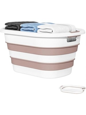 Frefly Store 25 Litre Katlanabilir Silikon Çamaşır Sepeti Akordiyon Katlanır Sele Yer Kaplamayan Taşınabilir Ergonomik Kulplu Dayanıklı ve Hafif Depolama Sepeti Banyo ve Ev Kullanımı Kirli Sepeti (Pembe, 25 Litre)