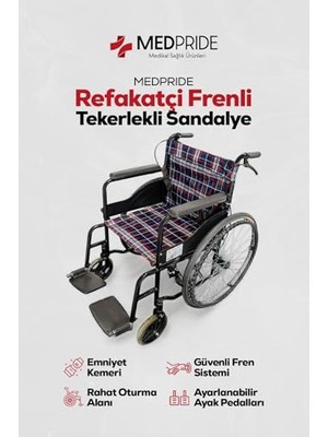 Frefly Store Medpride Refakatçi Frenli Ekonok Manuel Katlanabilir Tekerlekli Sandalye