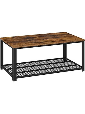 Frefly Store Vasagle Sehpa, 2 Katlı Oturma Odası Masası, Izgara Raflı, Tv Masası, Metal Çerçeve, Ayarlanabilir Ayaklar, Oturma Odası Için, Endüstriyel Tarz, Vintage Kahverengi/siyah LCT61X
