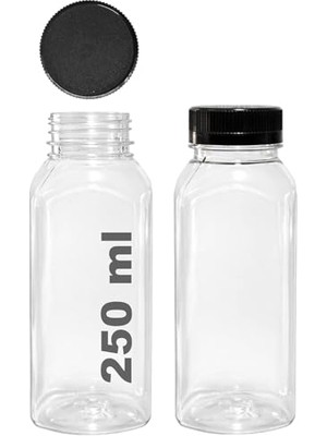 Frefly Store 250 ml Smoothie Detoks Şişesi 250 cc Kapaklı Şeffaf Plastik Şişe Detox Köşeli Dondurucuya Uygun 6 Adet