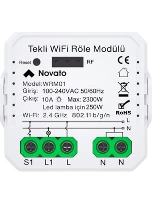 Frefly Store Tuya Uyumlu Tekli Wifi Akıllı Anahtar (10A - 220V Röle) - Tek Çıkışlı, Anahtar Girişli, Google Asistan, Alexa Destekli Switch