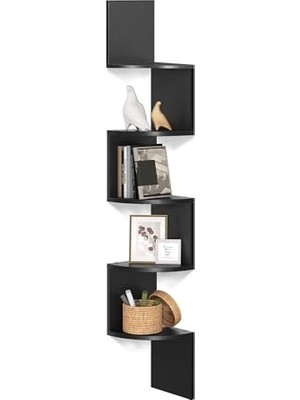 Frefly Store Vasagle Köşe Rafı, 5 Raflı Duvar Rafı, Asma Raf, Mutfak, Yatak Odası, Oturma Odası, Çalışma Odası, Ofis Için, Siyah LBC20BK