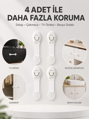 Midas Toptan Home 4'lü Çocuk Güvenlik Dolap ve Çekmece Kilidi