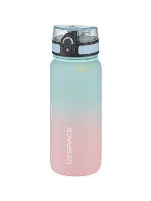 Frefly Store Uzspace 650ML Çift Renkli Sızdırmaz Bpa Içermez Kilitlenebilir Kapaklı Motivasyonel Tritan Su Matarası (Su Yeşili-Pembe)