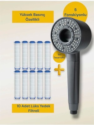 10 Adet Yedek Filtreli Ultra Lüks Yüksek Basınçlı Su Tasarruflu Duş Başlığı