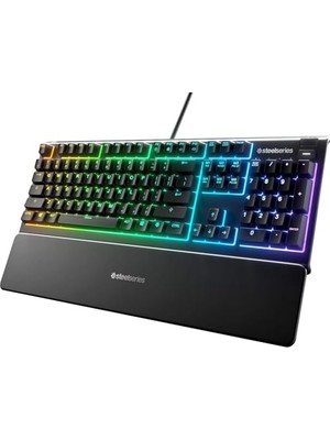 Frefly Store Steelseries Apex 3 Gaming Klavye, 10 Bölgeli Rgb Aydınlatma, Sessiz Switch, IP32 Sıvı Dayanıklılık, Premium Manyetik Bilek Desteği, Türkçe Qwerty