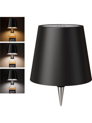 Frefly Store Kablosuz Şişe Lambası, 3 Renk Sıcaklığına Sahip Kablosuz Şişe Abajur, Şarj Edilebilir Kademesiz Karartma LED Şarap Şişesi Işıkları, Yatak Odası Restoran Bar Için Masa Lambası - Siyah