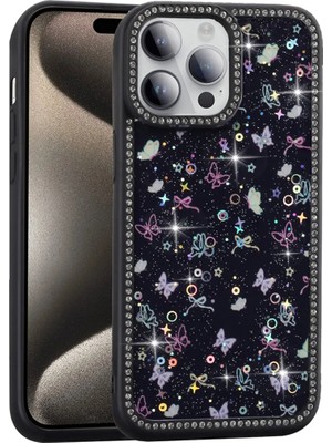 Ummeslem Apple iPhone 14 Pro Cep Telefonu Için Uyumlu Kılıf Taşlı ve Simli Tasarım Azra Kapak