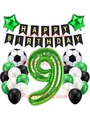Frefly Store Futbol Yeşil 9 Yaş Doğum Günü Balon Set Psyslfutbol