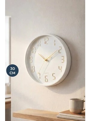 Avelune Minimalist Beyaz ve Gold Detaylı | Duvar Saati