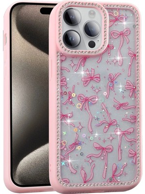 Ummeslem Apple iPhone 14 Pro Cep Telefonu Için Uyumlu Kılıf Taşlı ve Simli Tasarım Azra Kapak