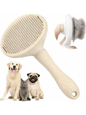 Frefly Store Kedi ve Köpek Tüy Toplama Tarak Beyaz – Basmalı Kendini Temizleyen Evcil Hayvan Bakım Fırçası, Çelik Iğneli, Ergonomik Saplı, Dökülme Karşıtı, Tüm Tüy Tiplerine Uygun