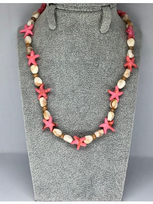 Carette De Terre Pembe Deniz Yıldızlı Çakıl Taşlı Kolye