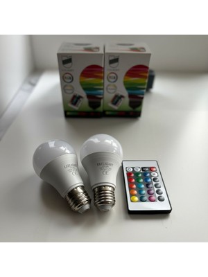 Uzlight 2'li Rgb Kumandalı LED Ampul E27 Duy 10W 16 Renk Dimmerli