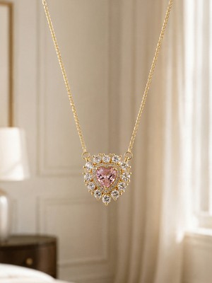 Seyn Accessory Kalp Taşlı Model Pembe Zirkon Taşlı Çelik Kolye