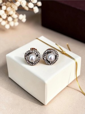 Fayra Accessories Kristal Taşlı İnci Klipsli Küpe