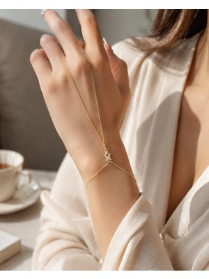Sarezza Gold 14 Ayar Altın Taşlı Yıldız Detaylı Şahmeran Bileklik 17-20 cm