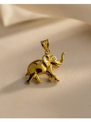 Sarezza Gold 14 Ayar Altın Fil Figürlü Şans Kolye Ucu 2x1,3 cm