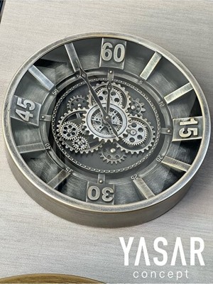 Ravéon Duvar Saati Metal Çarklı - 46 Cm, Endüstriyel ve Şık Tasarım