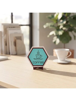 Miaju Modern Tasarım Coffee Yazılı Masaüstü Süsü Sevdikleriniz Için Anlamlı ve Şık Bir Dekoratif Hediye Seçeneği 10X10 Cm, Turkuaz
