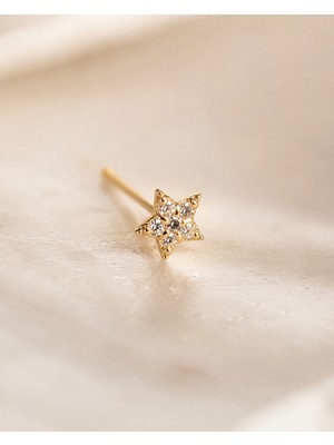 Sarezza Gold 14 Ayar Altın Yıldız Motifli Taşlı Minimal Burun Hızması 0,8 gr
