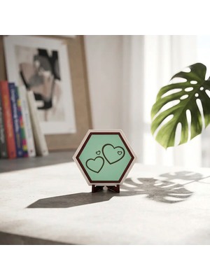 Miaju Romantik Ikili Kalp Desenli Masaüstü Aksesuarı Çalışma Masalarınız Için Modern ve Şık Bir Dekoratif Obje 10X10 Cm, Açık Yeşil