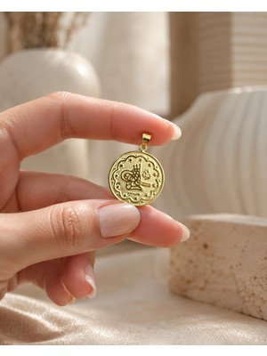 Sarezza Gold 14 Ayar Altın Osmanlı Tuğralı Para Model Kolye Ucu 2,2 cm Çaplı