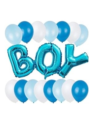 Frefly Store Kız Balon Seti, Mavi, Beyaz ve Açık Mavi Balonlar, Boy Yazılı Folyo Balon
