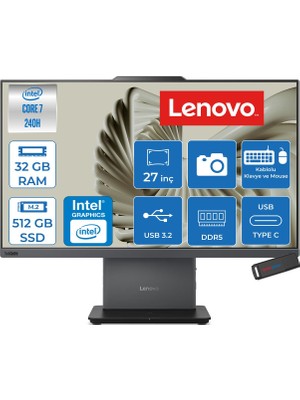 Lenovo Thinkcentre Neo 50A Intel Core 7 240H 32GB 512GB SSD Windows 11 Pro Intel Graphics 27" Fhd (1920X1080) IPS Dokunmatik All In One Bilgisayar 12SA0024TRP12 + Zetta Usbbellek