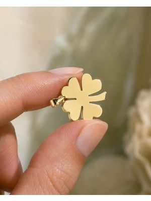Sarezza Gold 14 Ayar Altın Dört Yapraklı Yonca Figürlü Kolye Ucu 2 cm Çaplı
