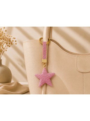 Kumru Studio Pembe Yıldız Taşlı Luxury Çanta Charmı – Kırmızı Kristal Bag Charm