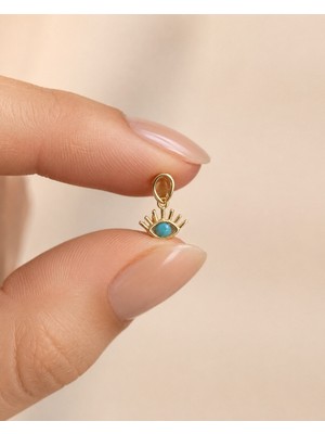 Sarezza Gold 14 Ayar Altın Göz Figürlü Mavi Taşlı Minimal Kolye Ucu 8x5,5 mm