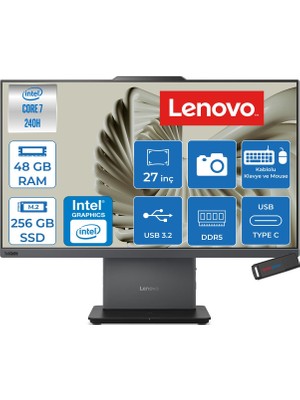 Lenovo Thinkcentre Neo 50A Intel Core 7 240H 48GB 256GB SSD Freedos Intel Graphics 27" Fhd (1920X1080) IPS Dokunmatik All In One Bilgisayar 12SA0024TRF21 + Zetta Usbbellek