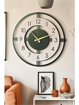 Ravéon Duvar Saati Endüstriyel Tarz Büyük Mat Yeşil Metal - 48X48CM