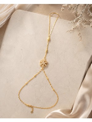 Sarezza Gold 14 Ayar Altın Taşlı Kar Tanesi Detaylı Şahmeran Bileklik 17-20 cm