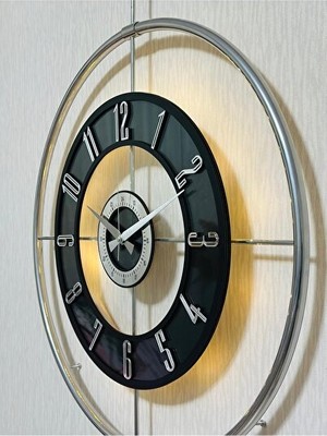 Ravéon Duvar Saati Modern Krom ve Cam Detaylı Büyük Boy , 60X80 cm
