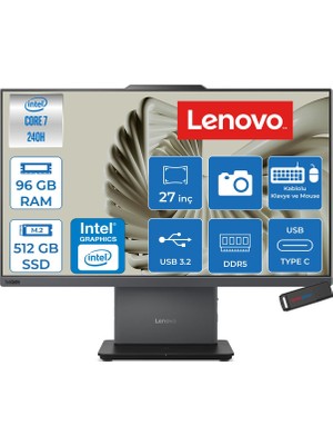 Lenovo Thinkcentre Neo 50A Intel Core 7 240H 96GB 512GB SSD Windows 11 Pro Intel Graphics 27" Fhd (1920X1080) IPS Dokunmatik All In One Bilgisayar 12SA0024TRP37 + Zetta Usbbellek