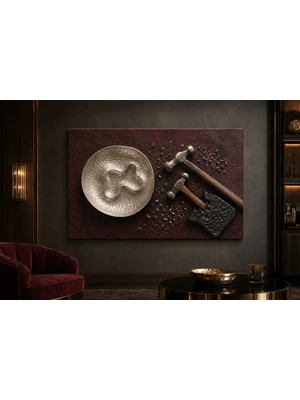 Premium Dövme Sanatı Metal Kalıp ve Usta Çekiçleri Çerçevesiz Kanvas Tablo
