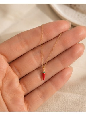 Sarezza Gold 14 Ayar Altın Kırmızı Biber Figürlü Mineli Kolye Ucu 1,4 cm