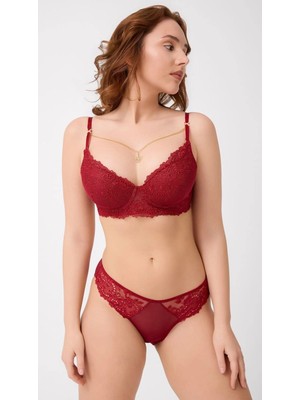 Çamaşır Kenti Hafif Destekli, Dantel Detaylı Sütyen ve Slip Külot Takım Bordo