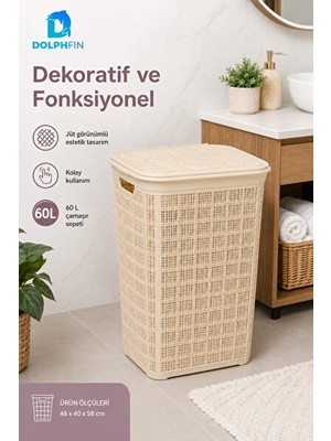 Ravéon Çamaşır Sepeti Jüt Kumaşlı 60 L Kirli - Oyuncak ve Banyo Düzenleyici
