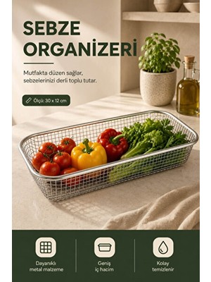 Ravéon Sepet Metal Sebze Organizer Sepeti, Mutfak Düzenleyici ve Saklama Çözümü
